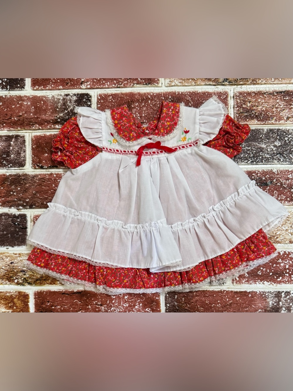 Vintage 2pc red dress & pinafore set 0-3m baby girl